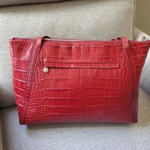 Monsac Tote Red Embossed Leather